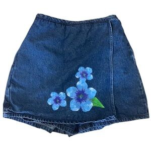 Vtg Amy Byer Jean denim skorts skirt shorts floral flower cottagecore girls 8 10
